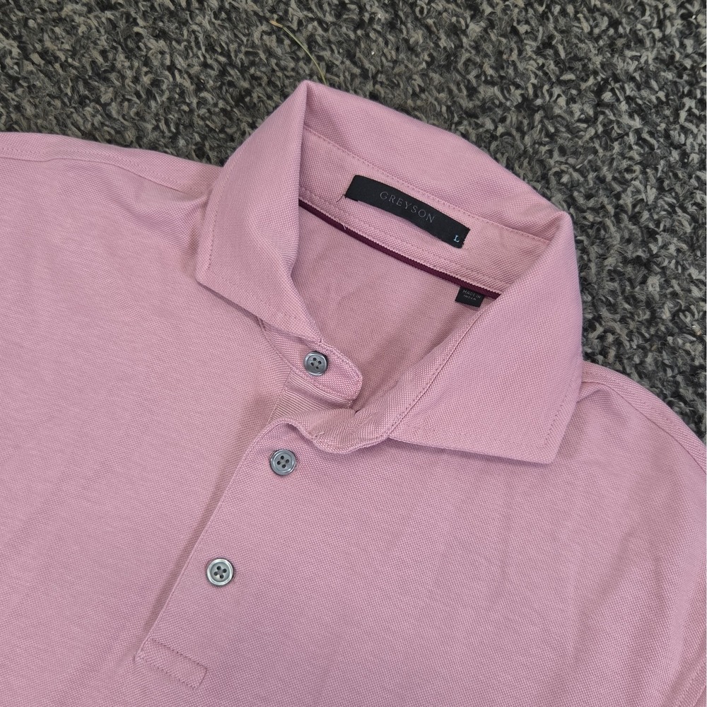 Greyson Polo Shirt Mens Large Pink Solid Golf Performance Stretch Company Logo